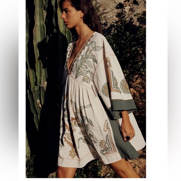 ZARA NWOT EMBROIDERED LINEN BLEND DRESS NWOT🌸 - Picture 4 of 9